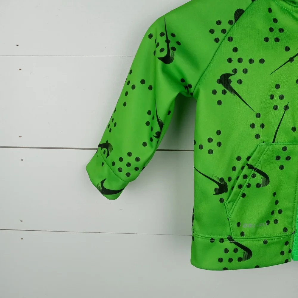 Nike boys 18 mos bright green with dotted swoosh design full zip jacket hooded
